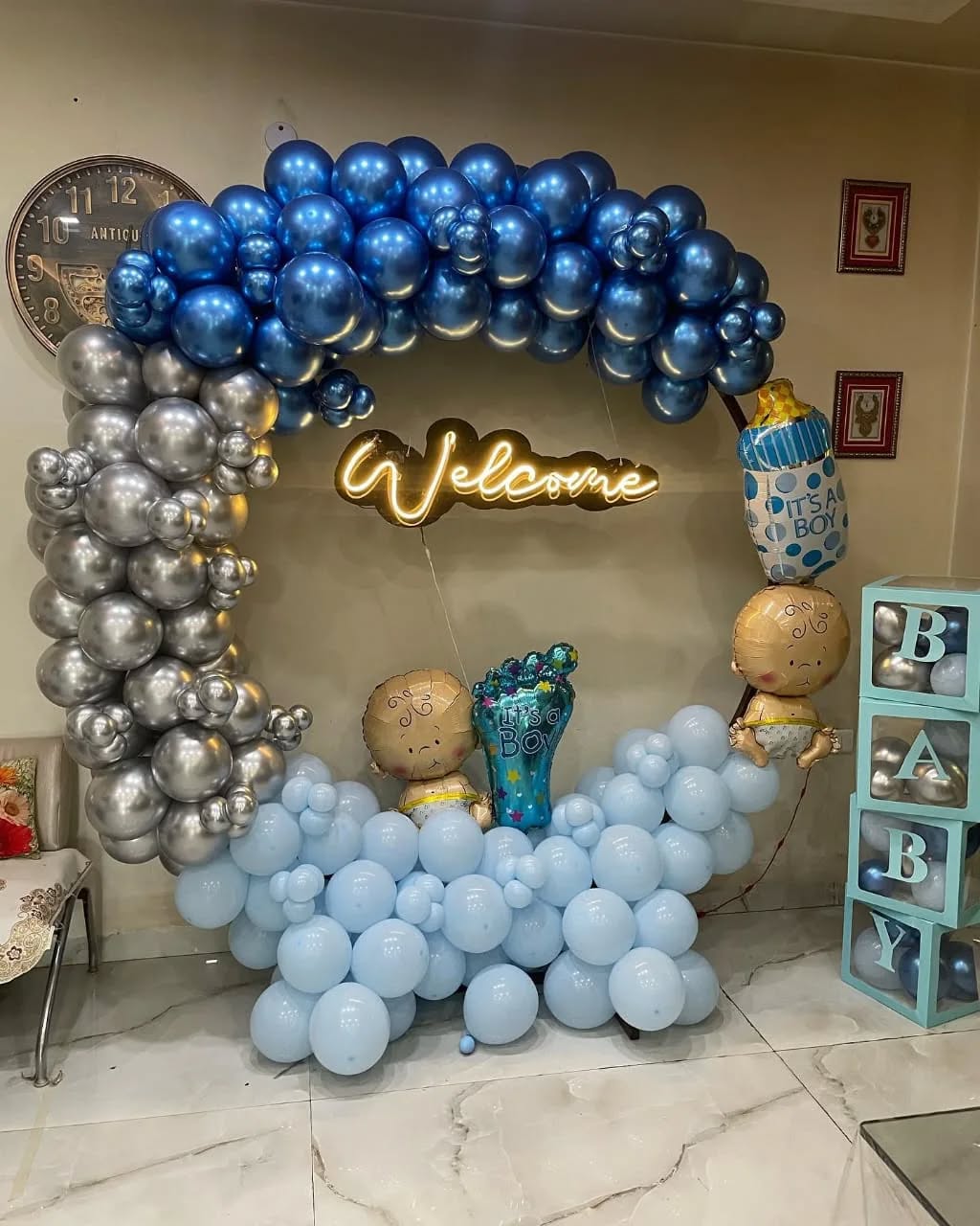Blue & Silver Moon Ring Welcome Neon Backdrop