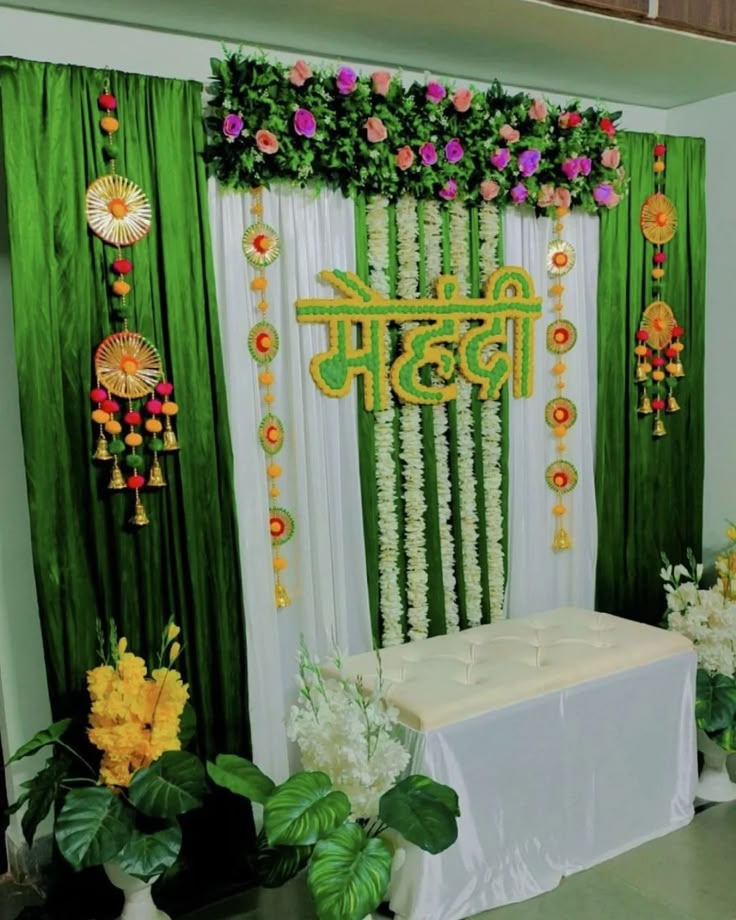 Green Velvet Mogra Mehendi Panel