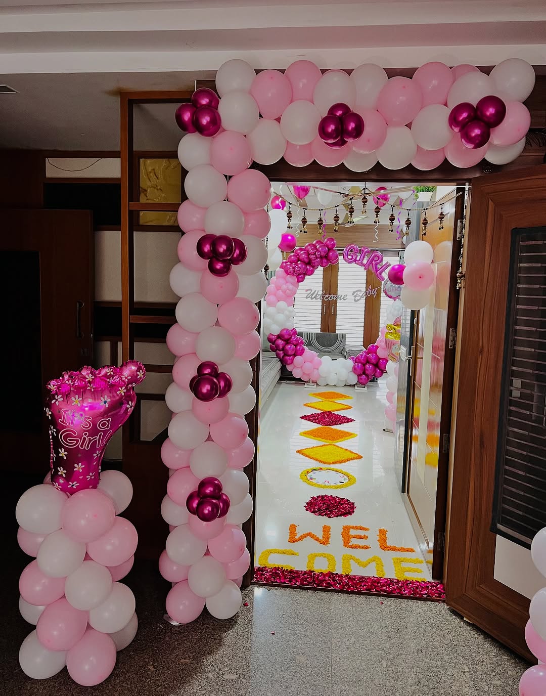 Pink Door Arch + 'Welcome Baby' Hallway Ring Experience