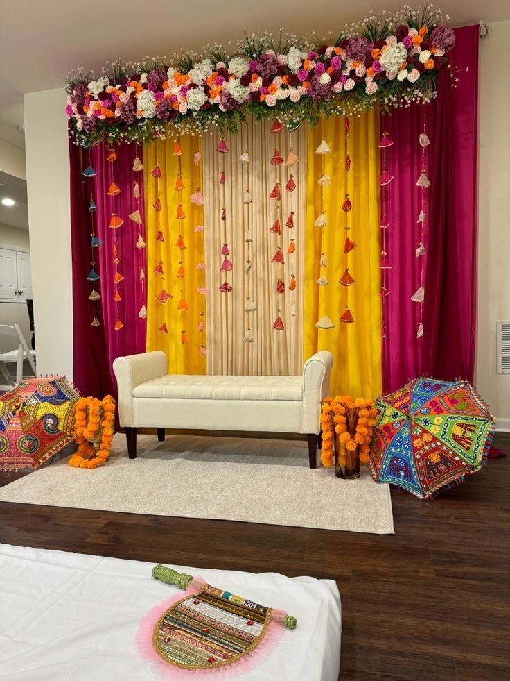 Pink & Yellow Tassel Curtain Mehendi