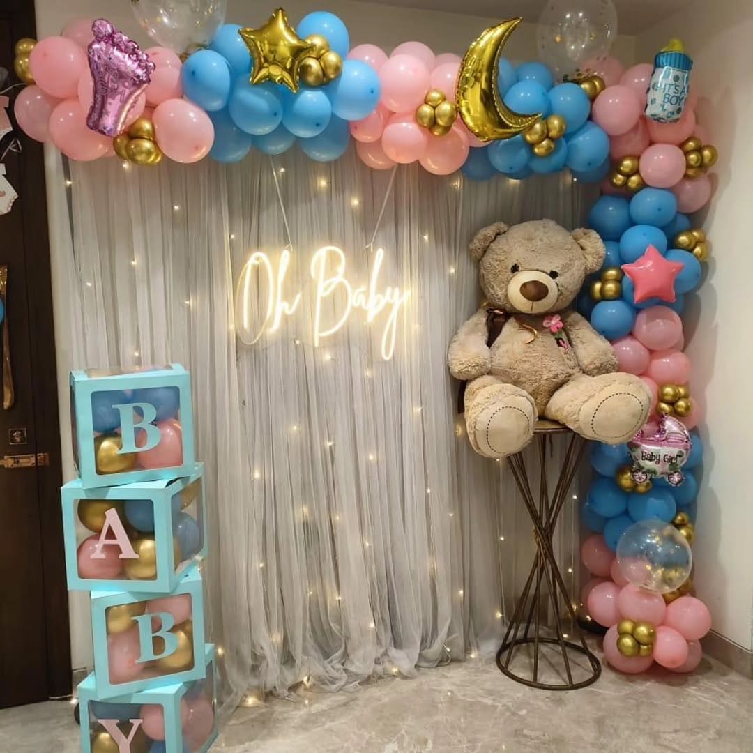 Oh Baby Pink, Blue & Gold Teddy Baby Shower