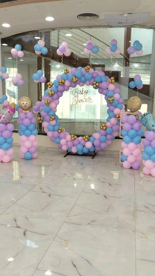 'Baby Shower' Purple, Pink & Blue Ring with Gold Chrome Accents