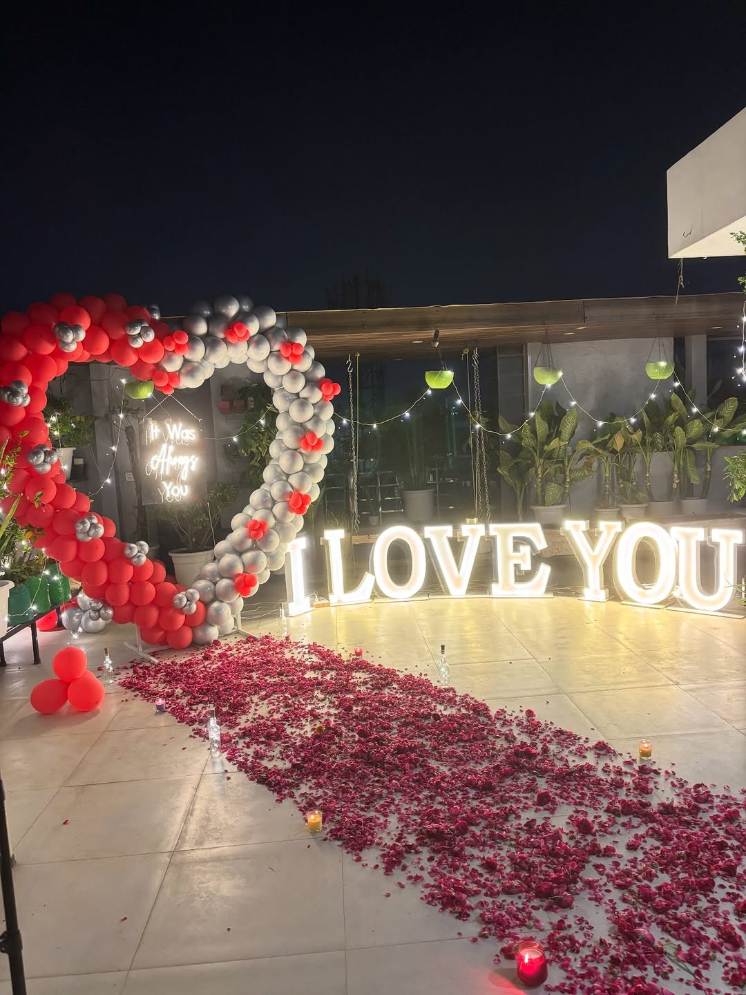 Rooftop Heart Arch with 'I LOVE YOU' Marquee Letters