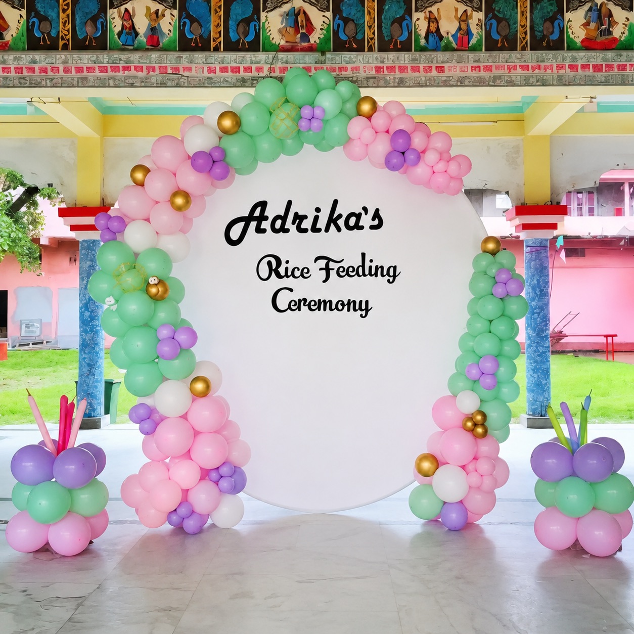 Pastel Mint, Pink & Purple 'Rice Feeding' Arch