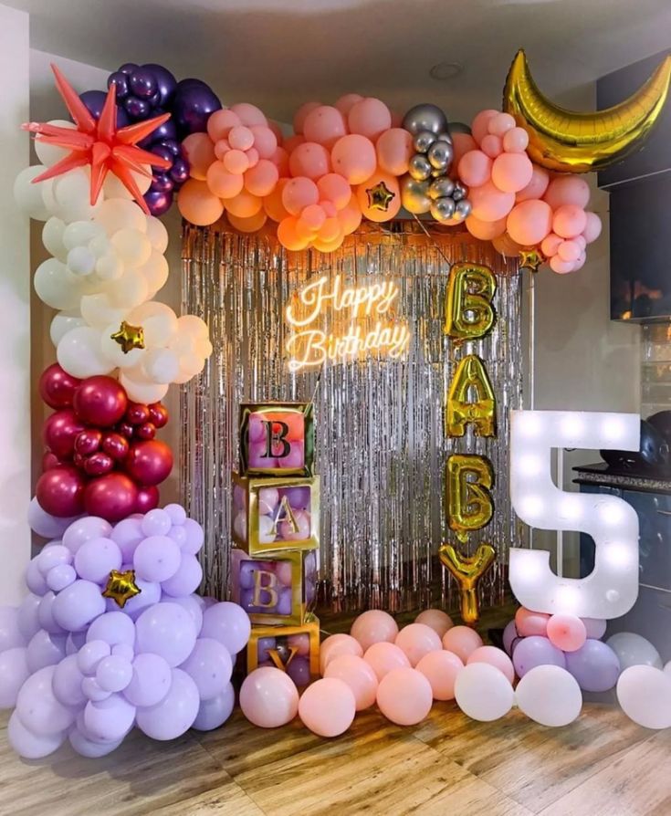 Pastel 'Baby' 5th Birthday Glitter Curtain Decor