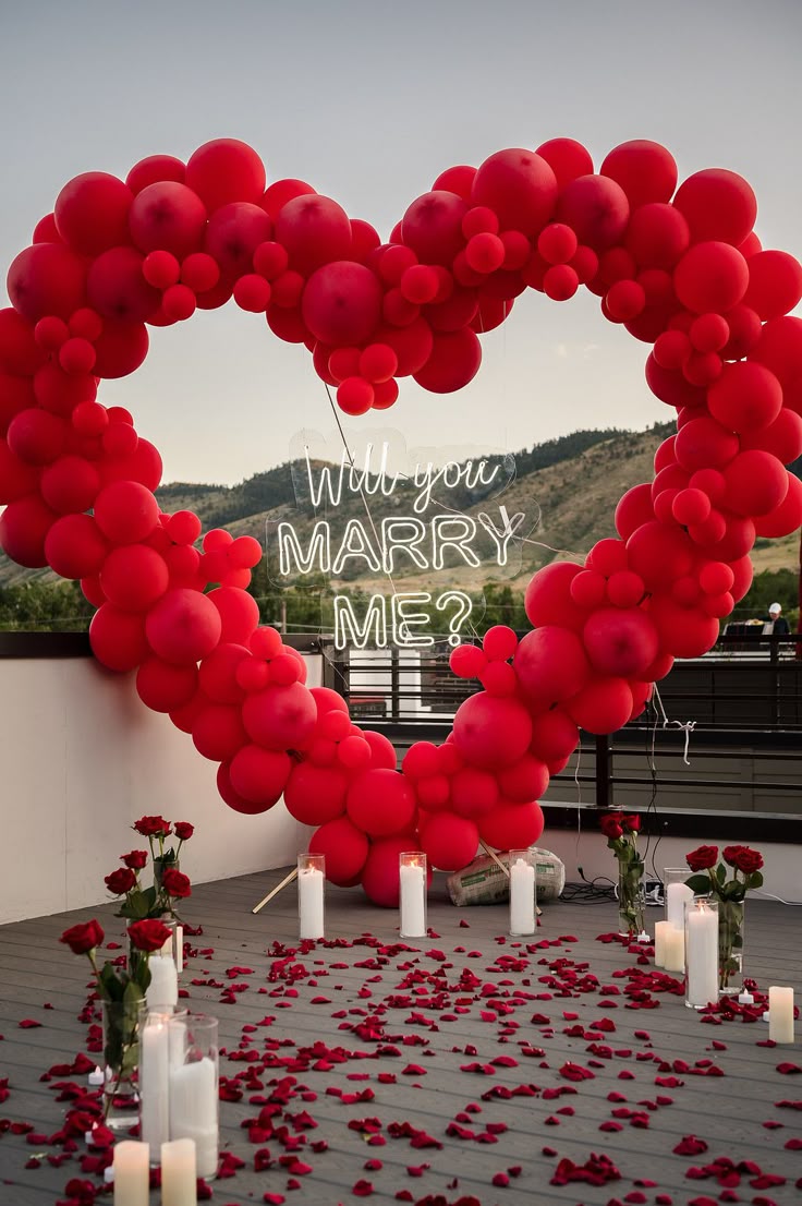Rooftop Red Heart Arch Sunset Proposal