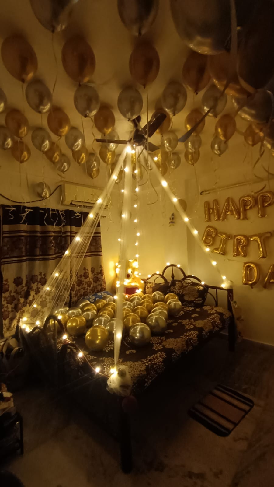 Gold & Silver Net Canopy Birthday Room