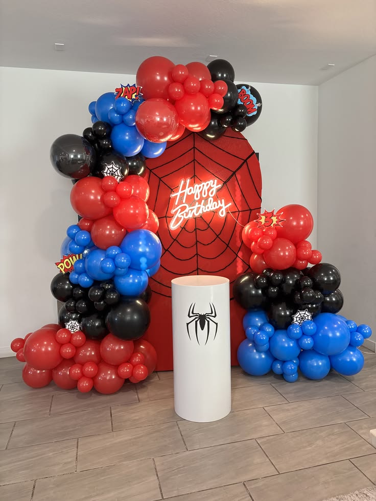 Spider-Man Neon 'Happy Birthday' Web Arch