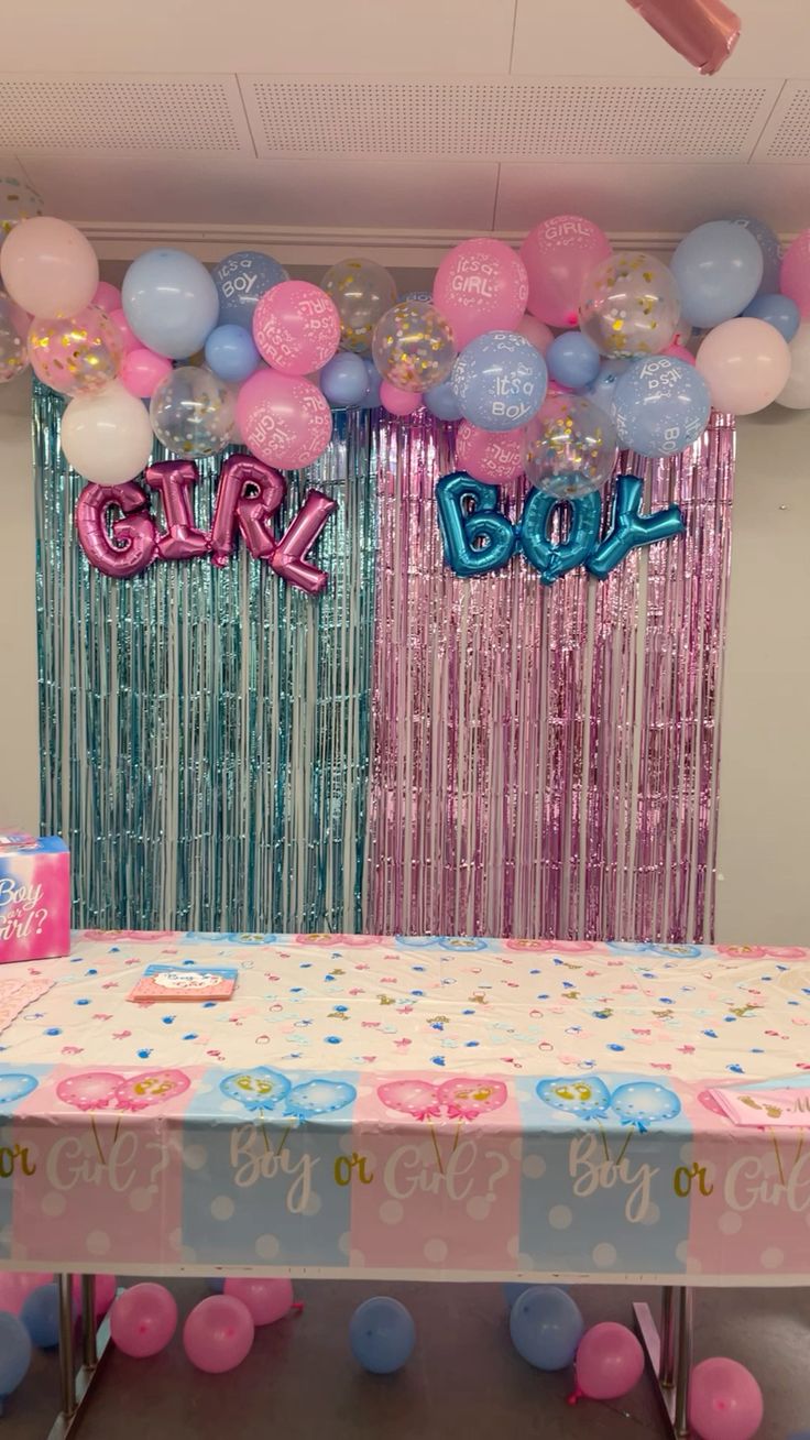 'GIRL' & 'BOY' Foil Tinsel Curtain Gender Reveal