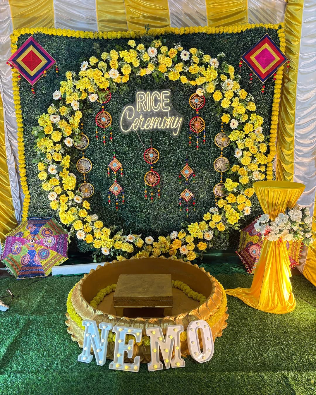'NEMO' Yellow Floral 'Rice Ceremony' Havan Setup