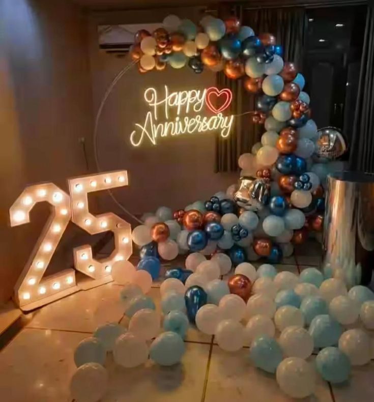 25th Blue, Copper & White Ring with Marquee 25