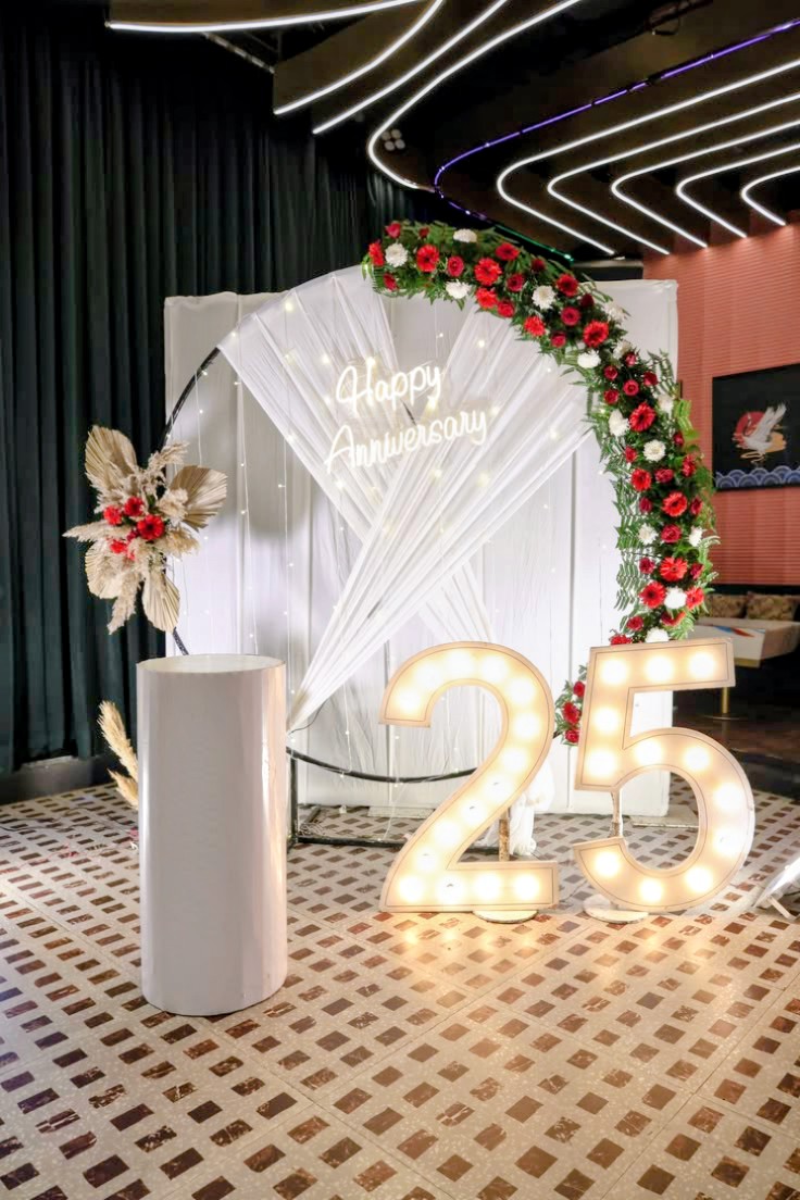 White Drape Ring with Marquee 25 & Floral Crown