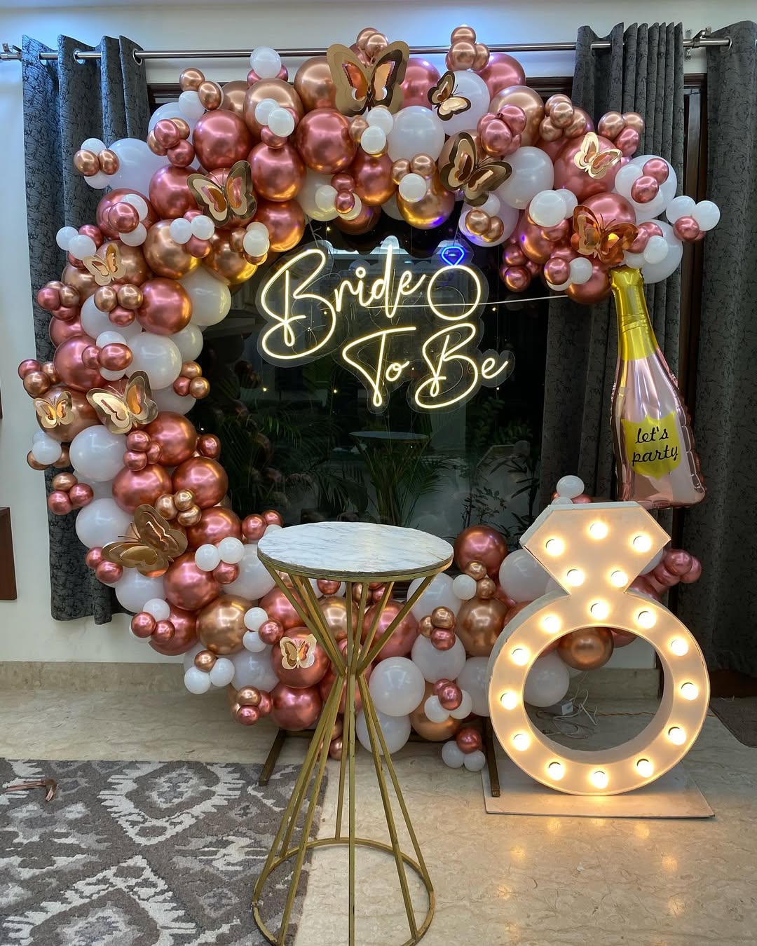 Rose Gold Butterfly Neon Ring & Marquee Setup