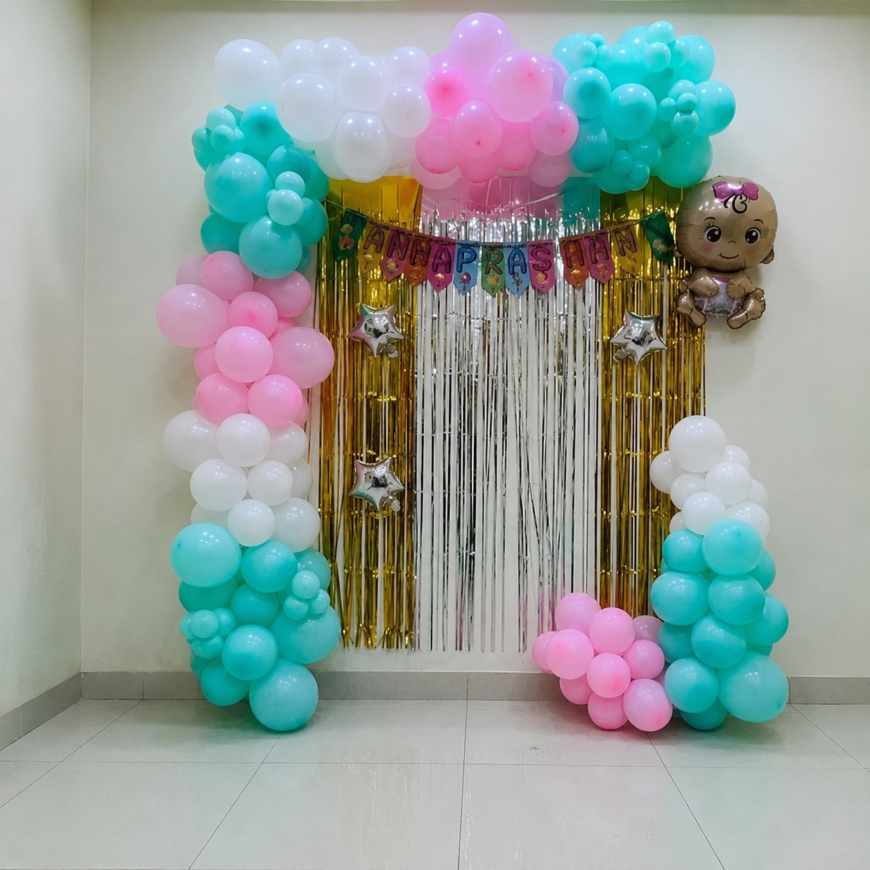 'Annaprashan' Mint, Pink & Gold Foil Baby Arch