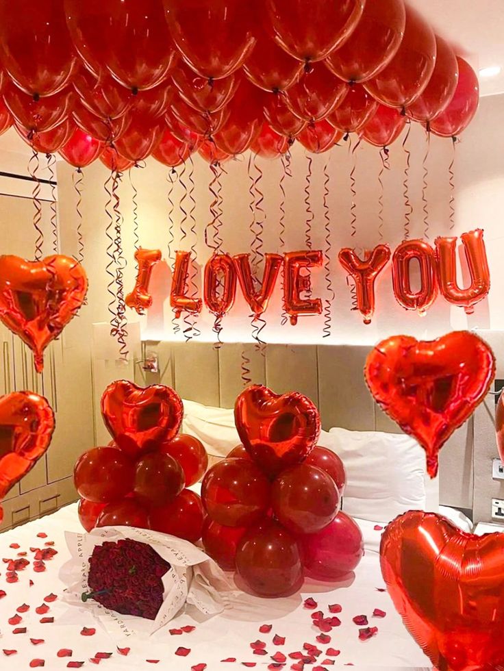 'I Love You' Red Balloon Ceiling & Bouquet Room