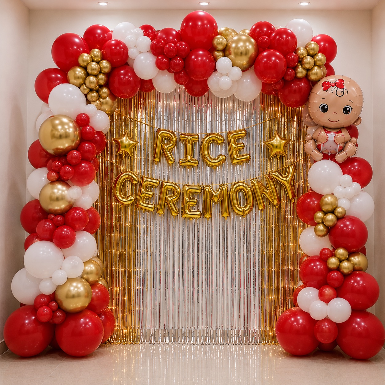 Traditional Red, White & Gold 'Rice Ceremony' Arch