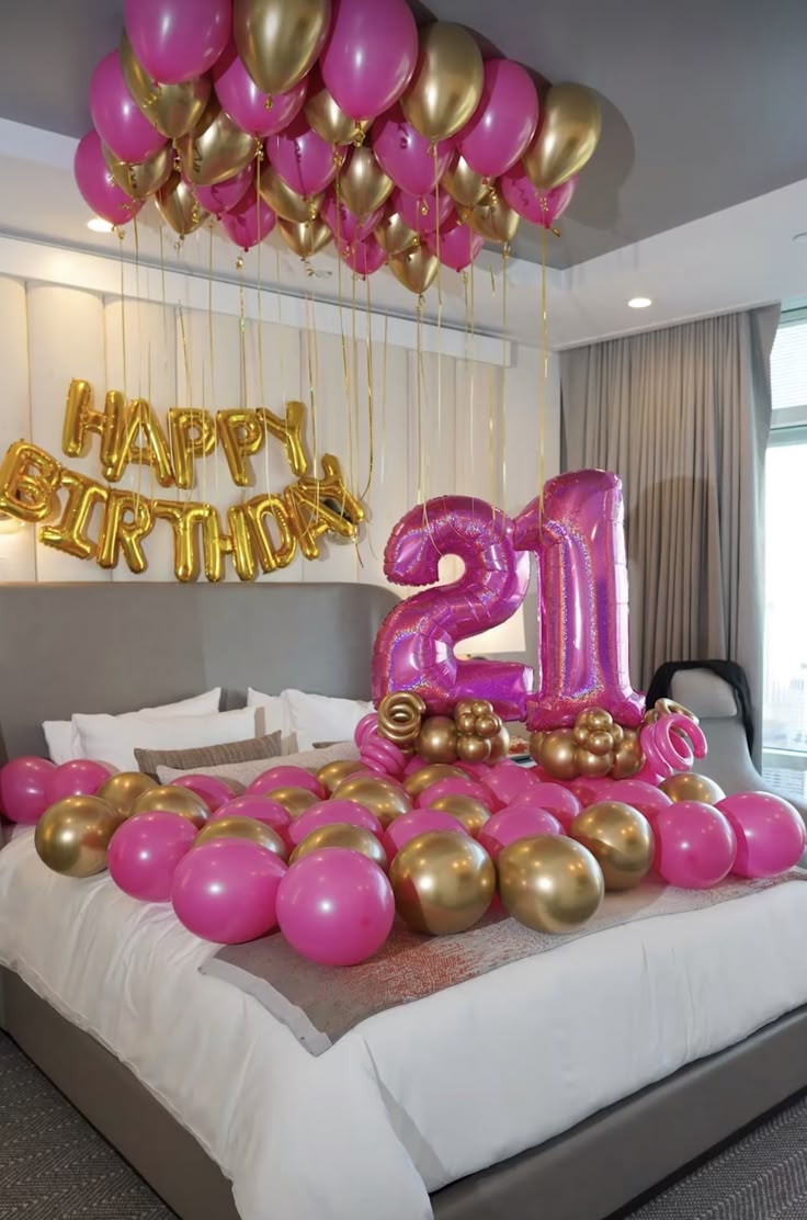 Pink & Gold Number Birthday Bedroom Surprise