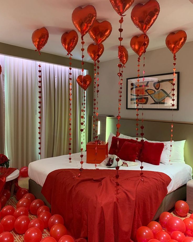 Red Heart Balloon & Heart Curtain Hotel Room