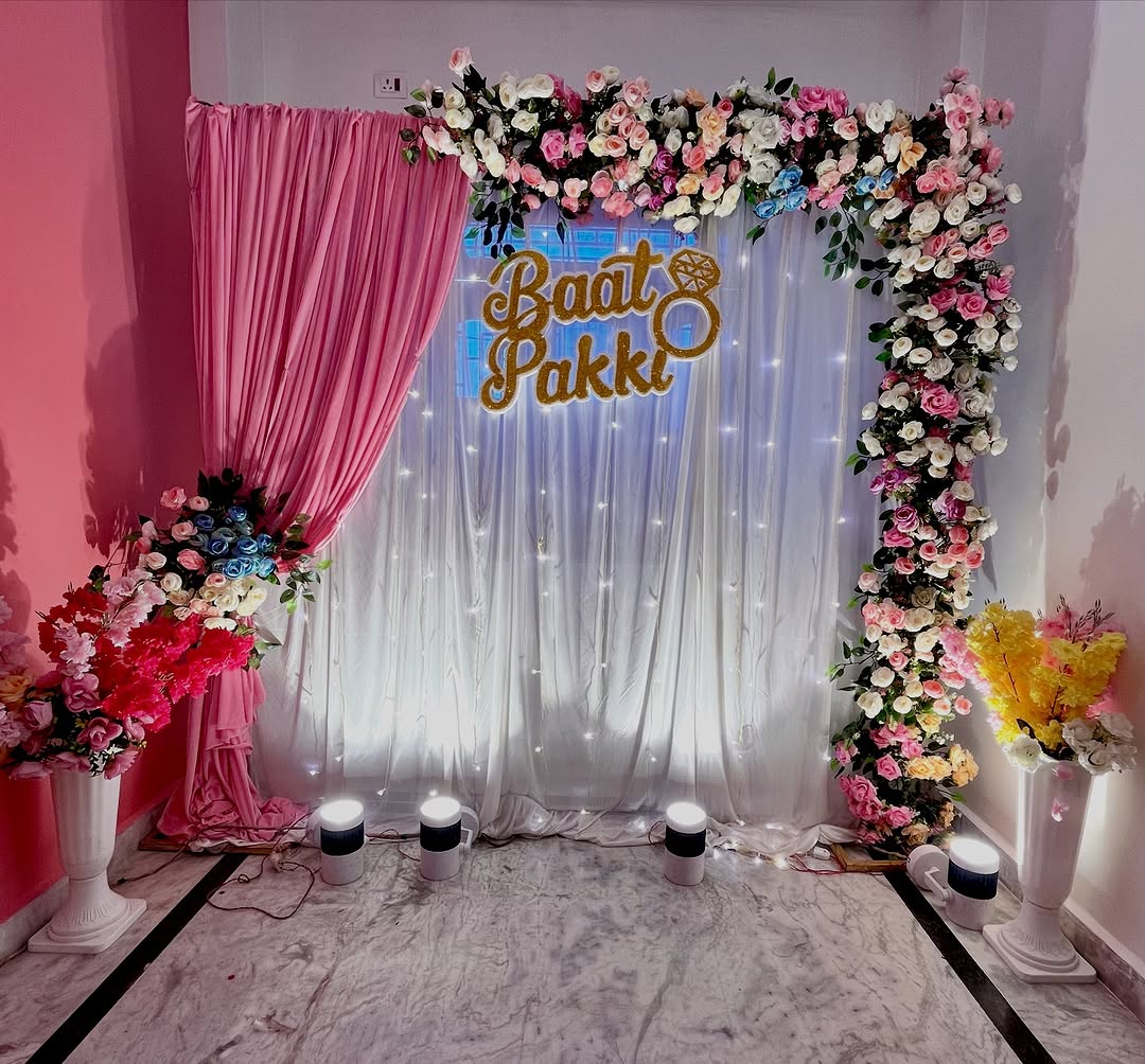 Baat Pakki Floral Frame Engagement Decor