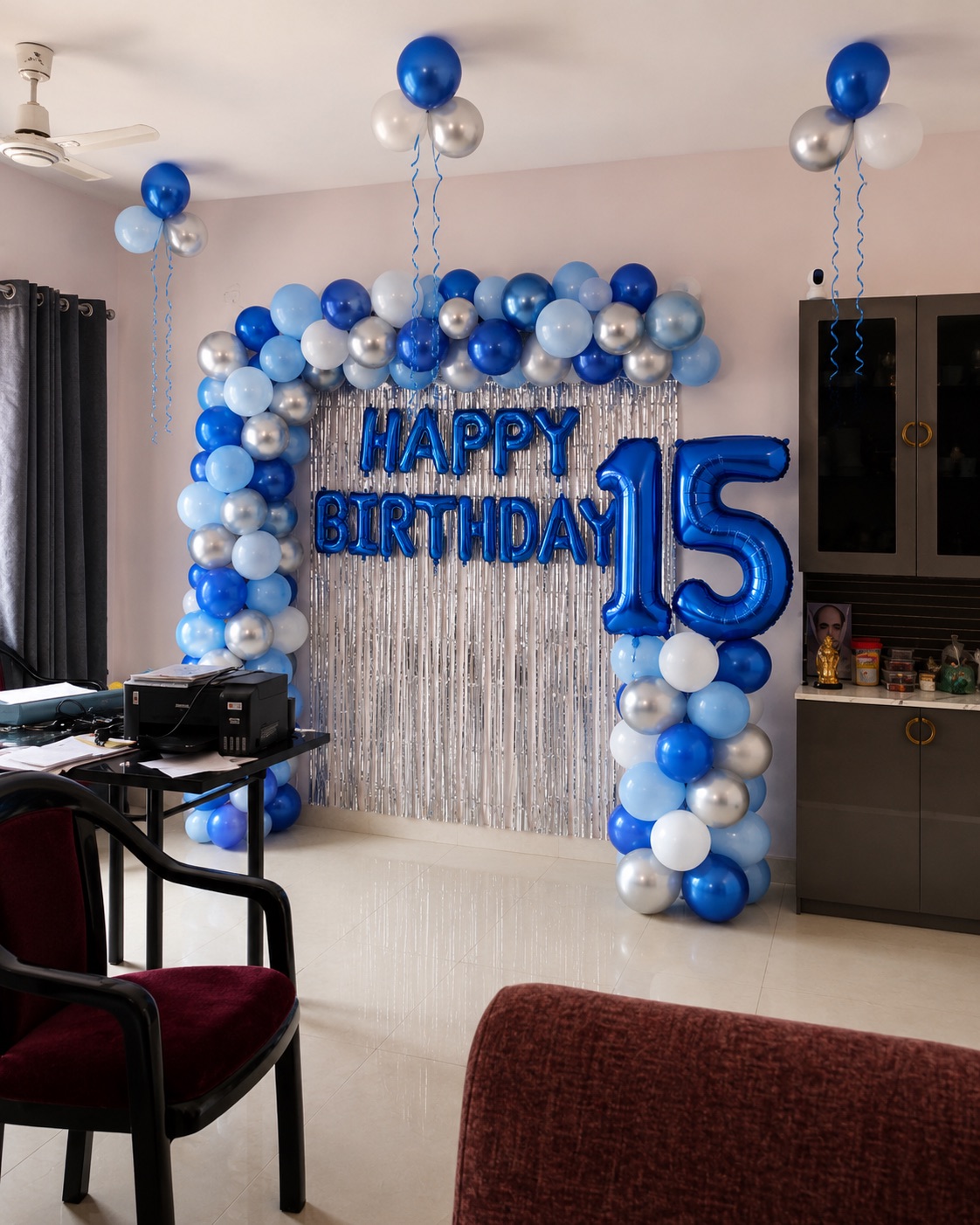 Royal Blue 15th Birthday Foil Curtain Setup