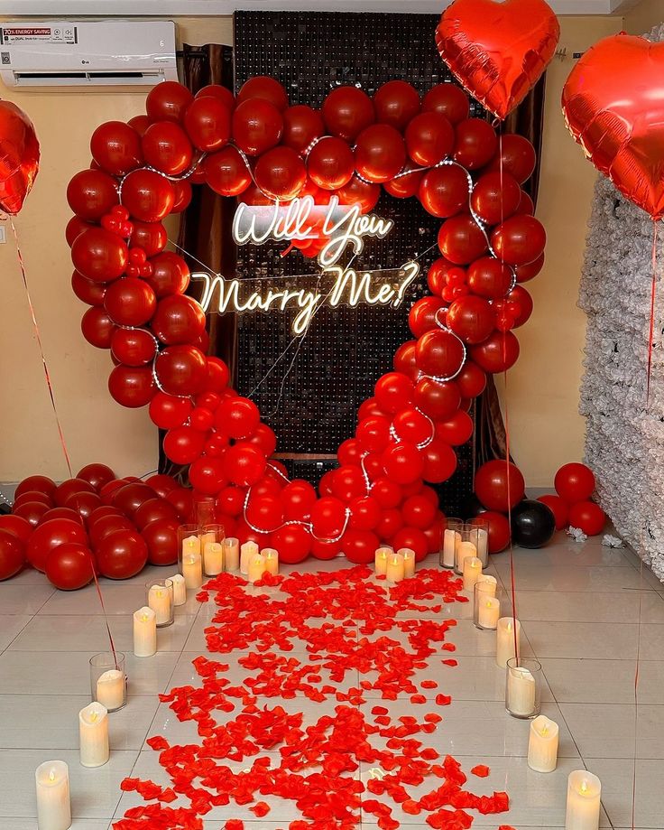 Red Balloon Heart Arch with Neon & Candle Aisle