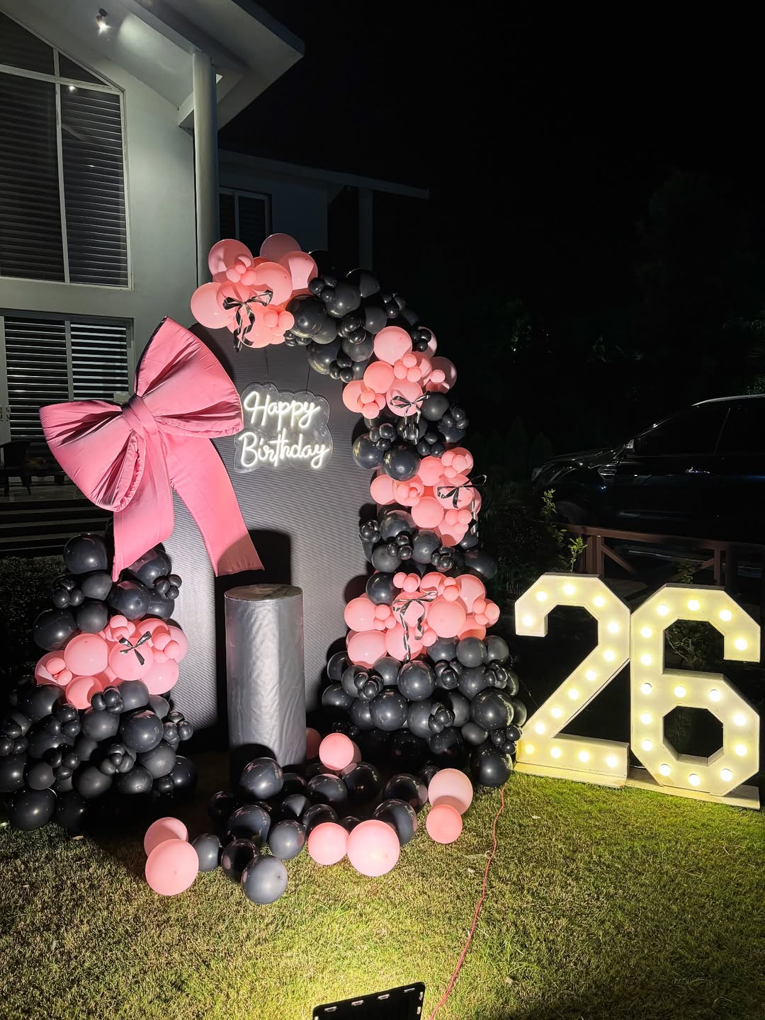 26th Birthday Black & Pink Bow Decor