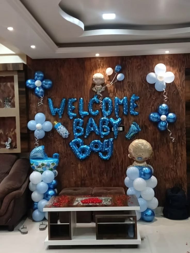 Blue Foil 'Welcome Baby Boy' Living Room Decor