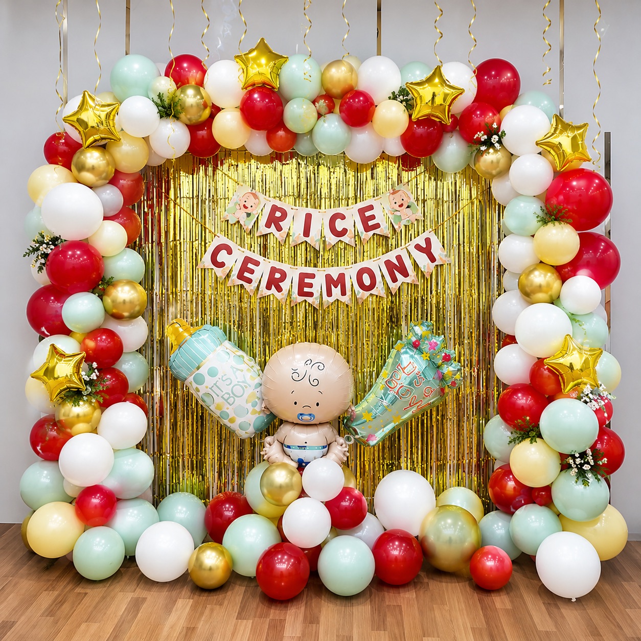 Red, Sage & Gold 'Rice Ceremony' Square Arch