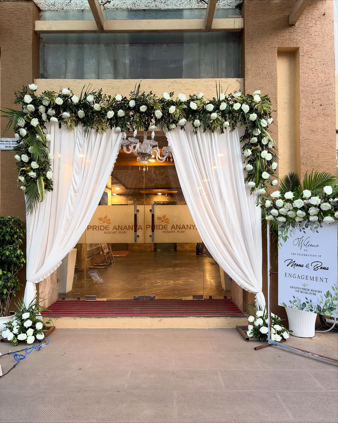 White Rose Entrance Canopy Engagement Decor