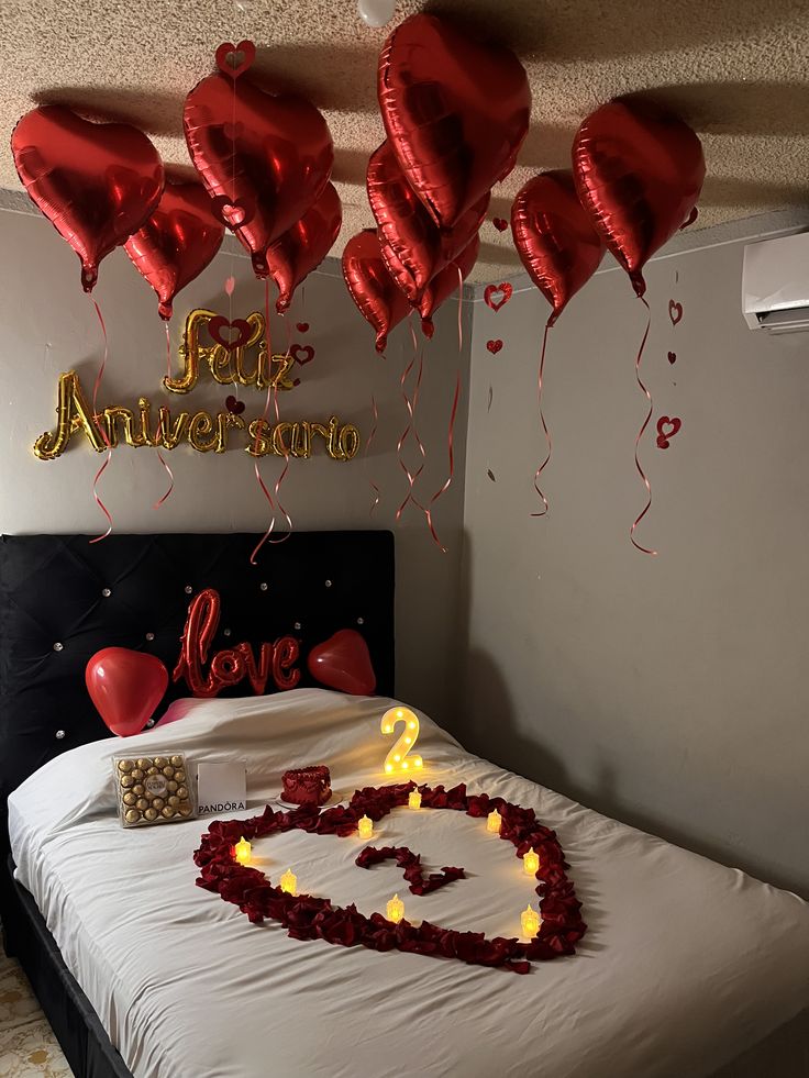 Happy Anniversary Red Heart Bedroom Surprise