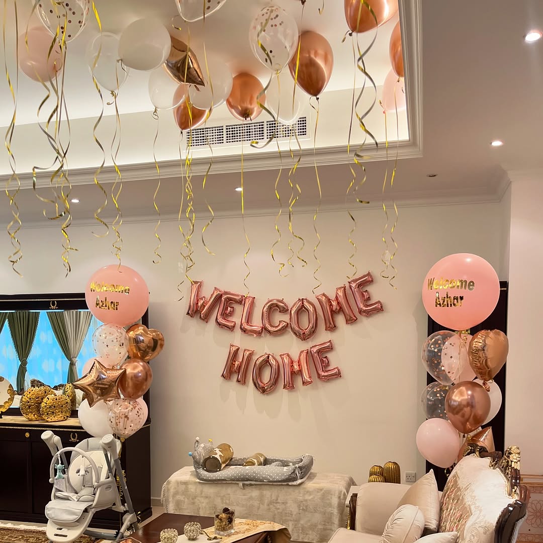 'Welcome Home' Rose-Gold Ceiling Balloon Living Room