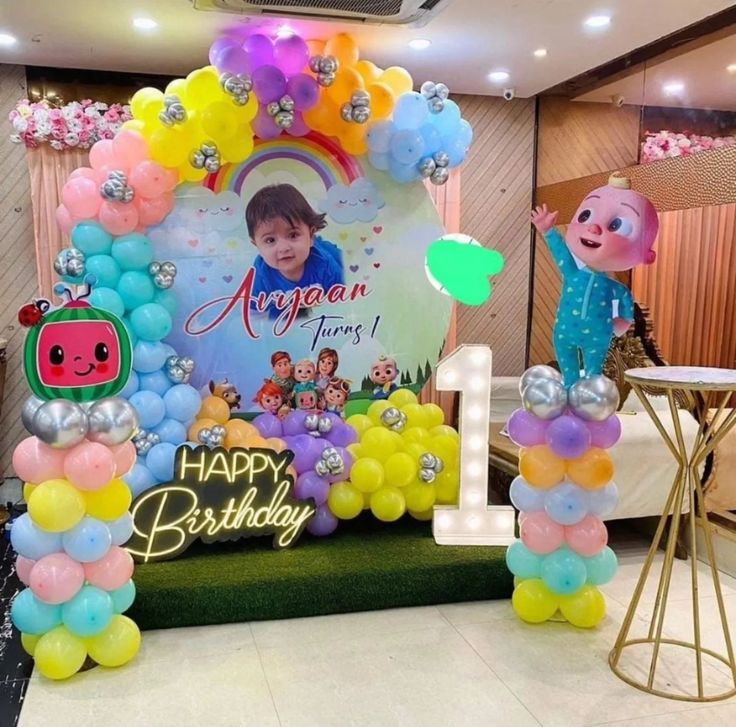 Cocomelon Aryaan Pastel Rainbow 1st Birthday Arch