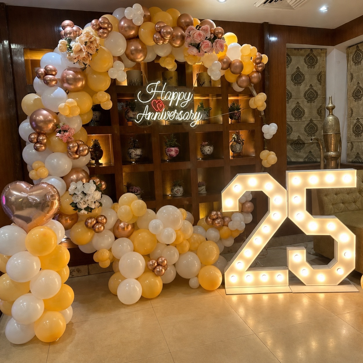 25th Yellow, Ivory & Rose-Gold Floral Ring Arch