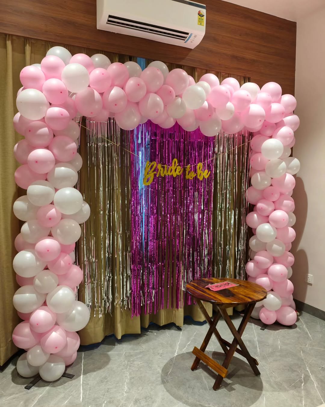 Pink & White 'Bride to be' Foil Curtain Arch