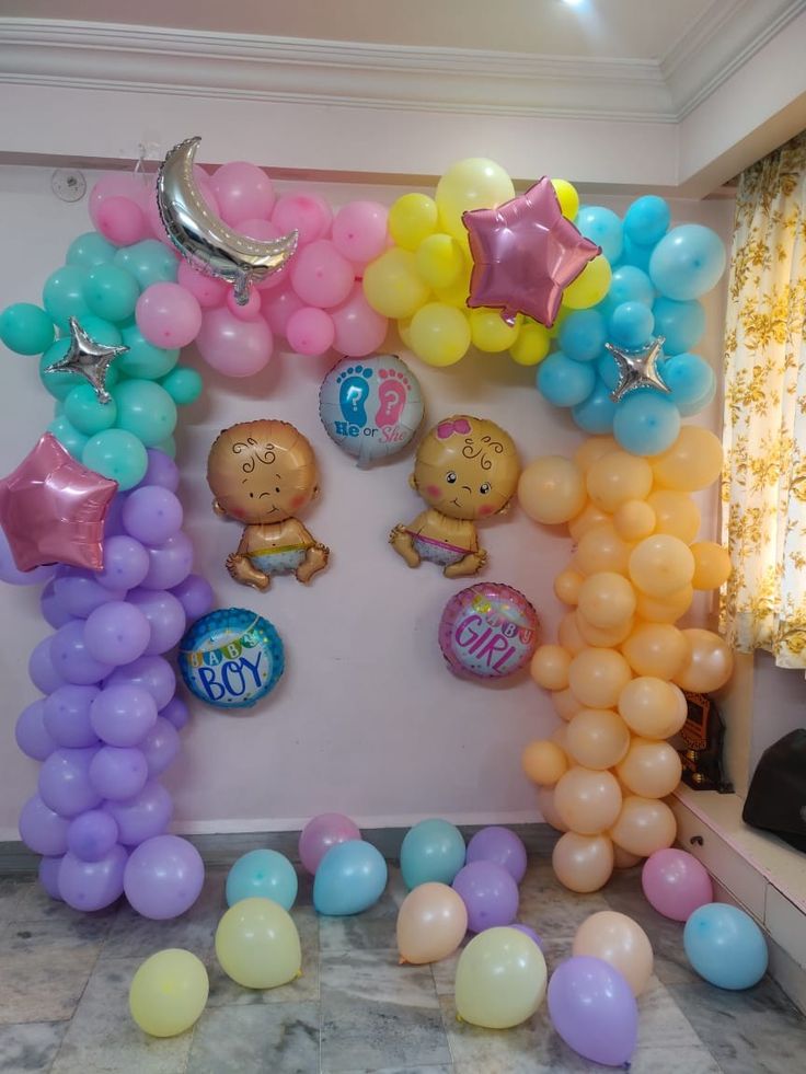 'He or She' Pastel Rainbow Gender Reveal Arch with Baby Foils