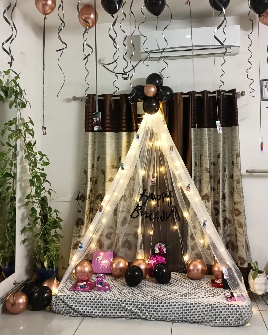 Black & Rose Gold Midnight Canopy Tent Surprise