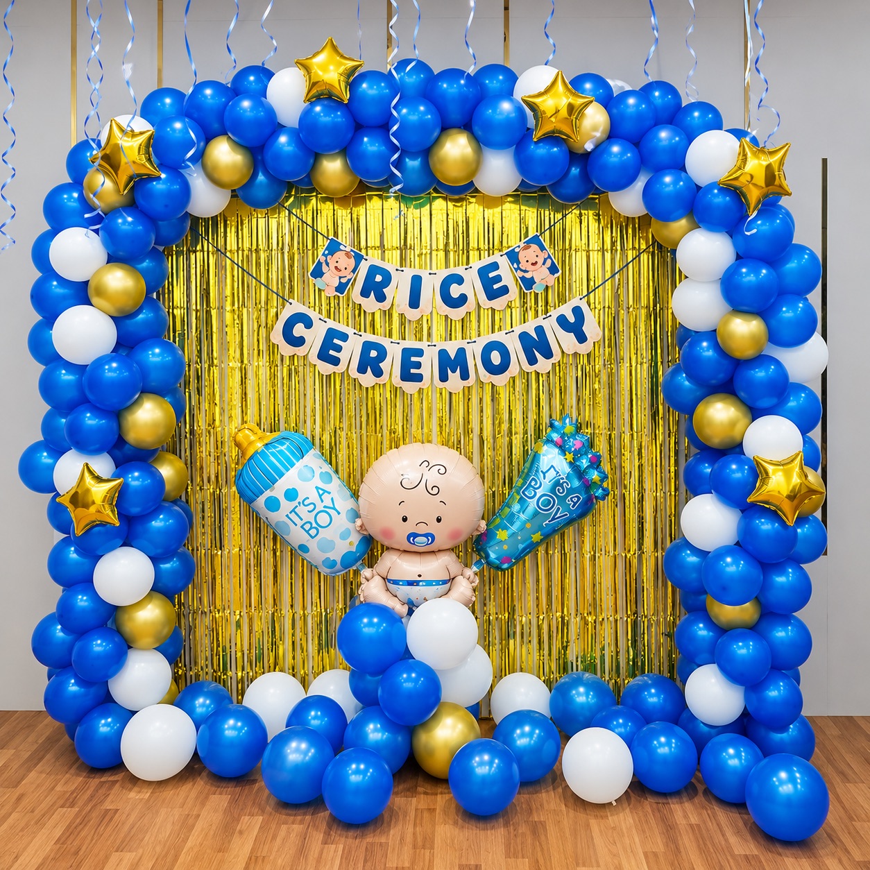 Blue, White & Gold 'Rice Ceremony' Square Arch