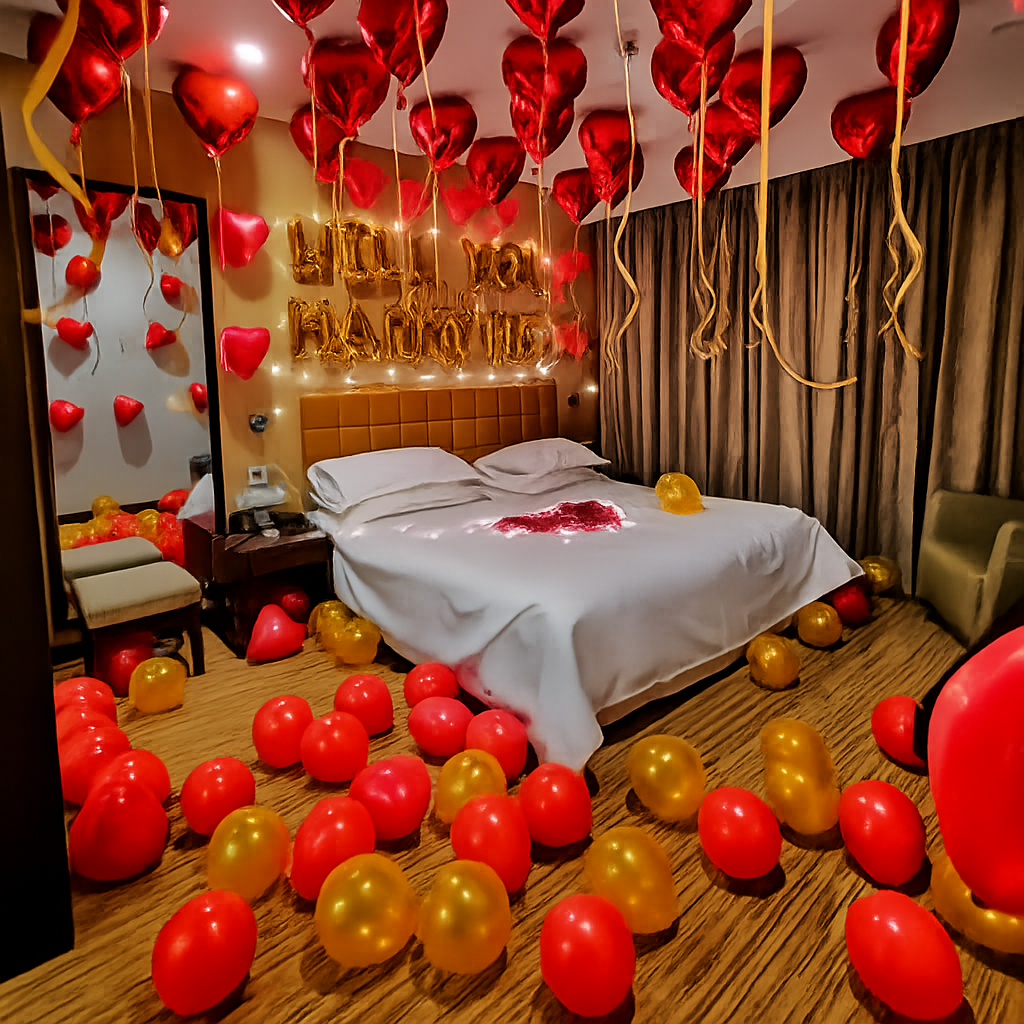 Gold 'Will You Marry Me' Red Heart Ceiling Room