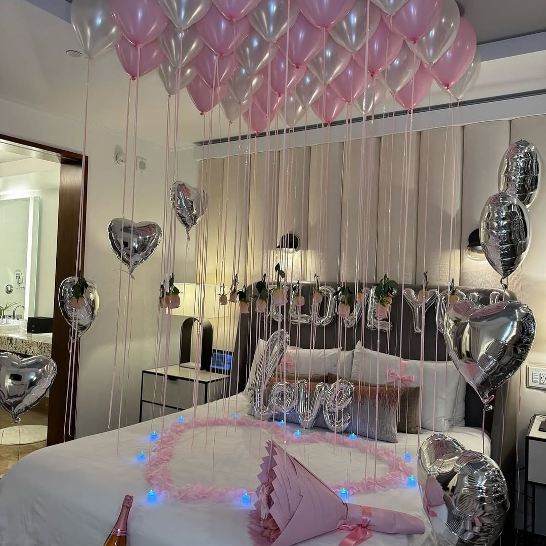 Pink & Silver Love Balloon Room Decoration