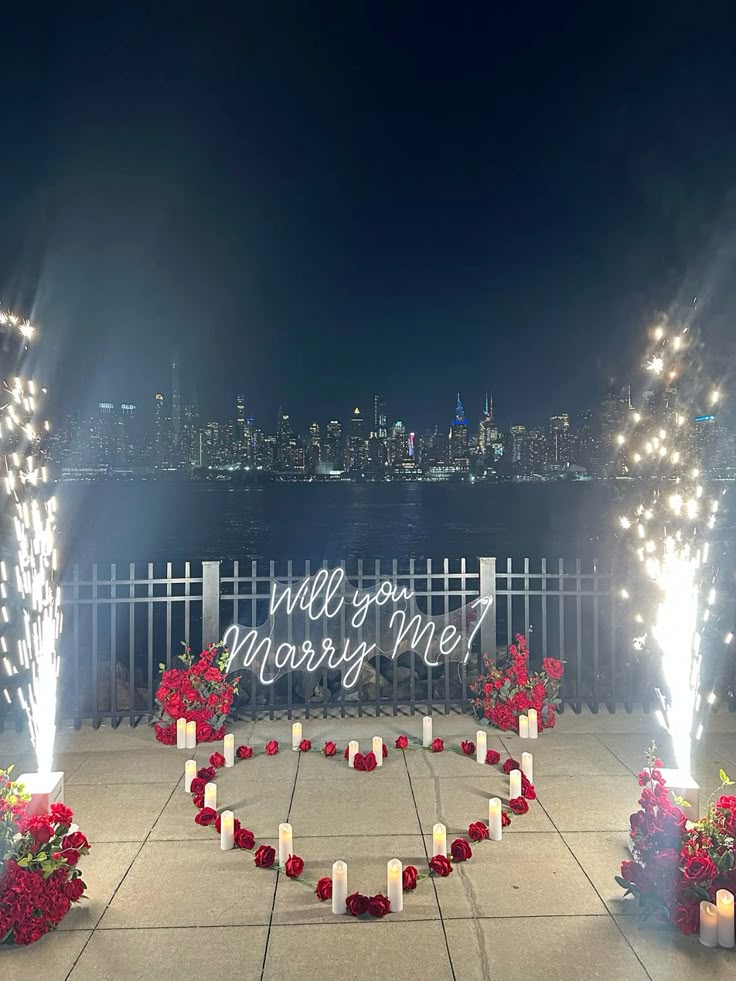 Skyline Candle Heart Proposal with Sparkler Towers