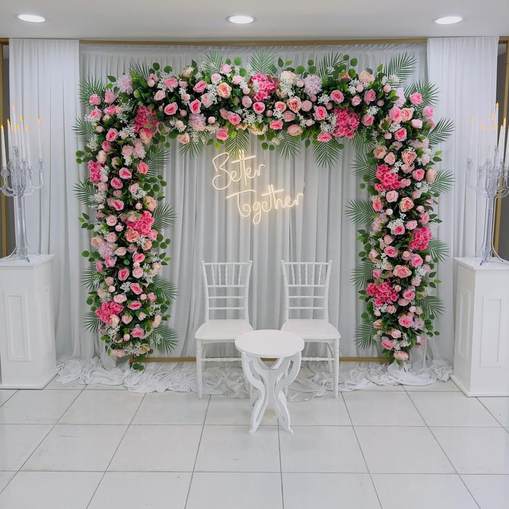 Tropical Pink Rose Neon Engagement Stage