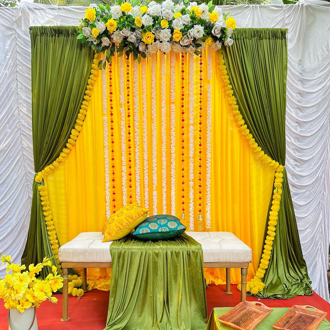 Marigold Curtain Mehendi Stage
