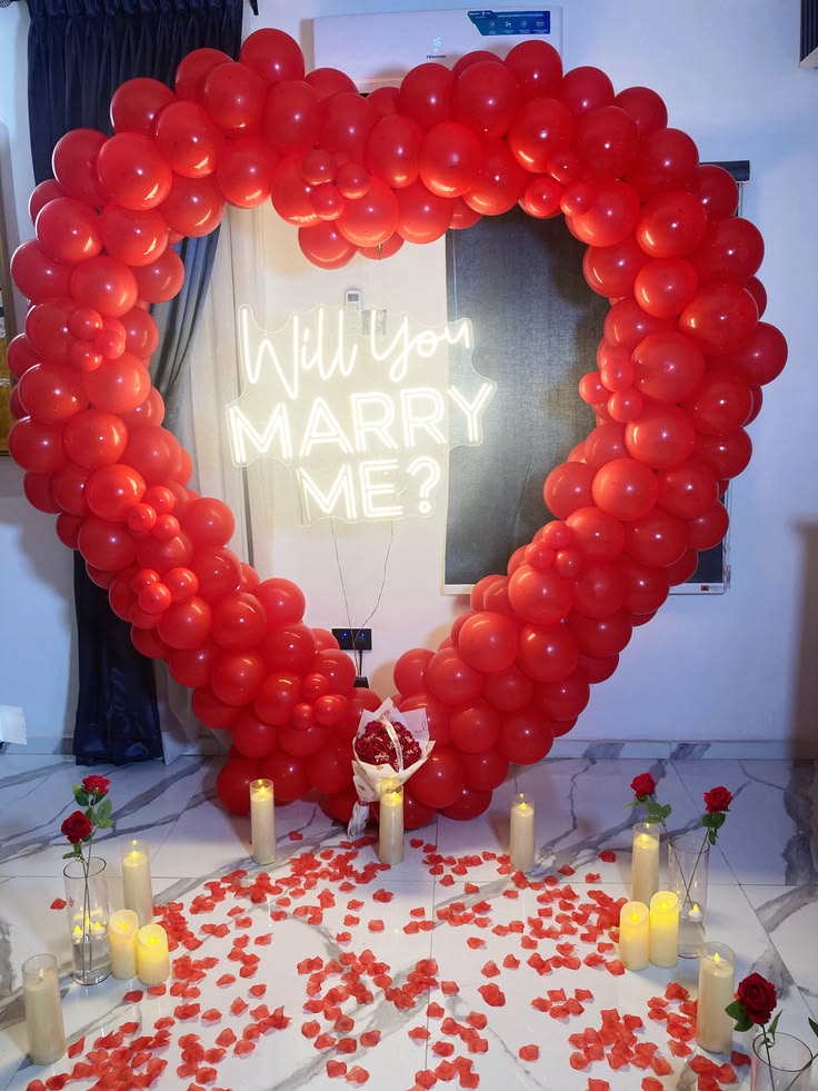 Red Heart Balloon Arch with Neon & Candle Aisle