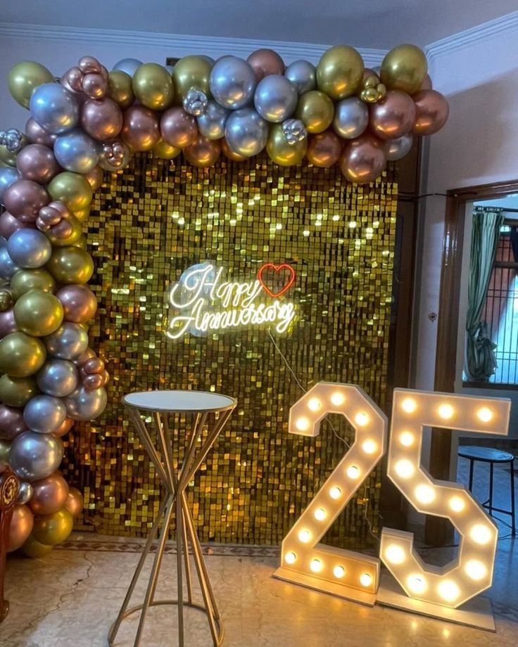 Gold Sequin Wall with Neon Heart & Marquee 25