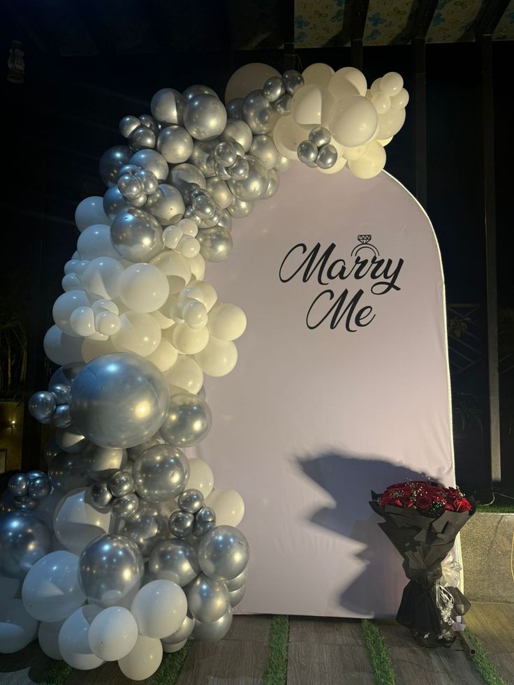 Silver & White 'Marry Me' Balloon Arch