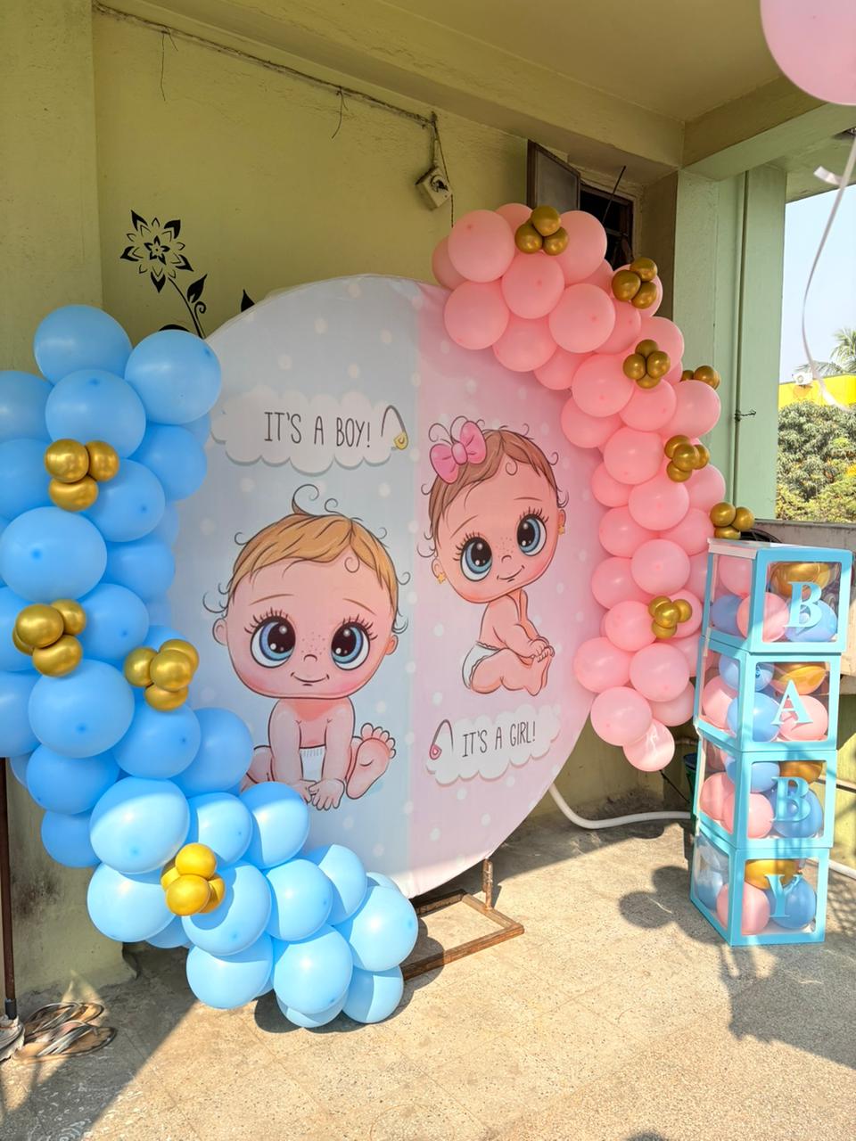 'It's a Boy or Girl?' Pink & Blue Half-Half Gender Reveal Arch