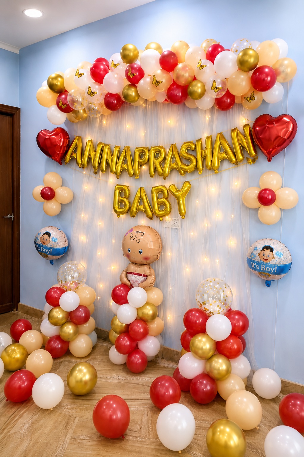 'ANNAPRASHAN BABY' Red, Gold & Cream Foil Setup