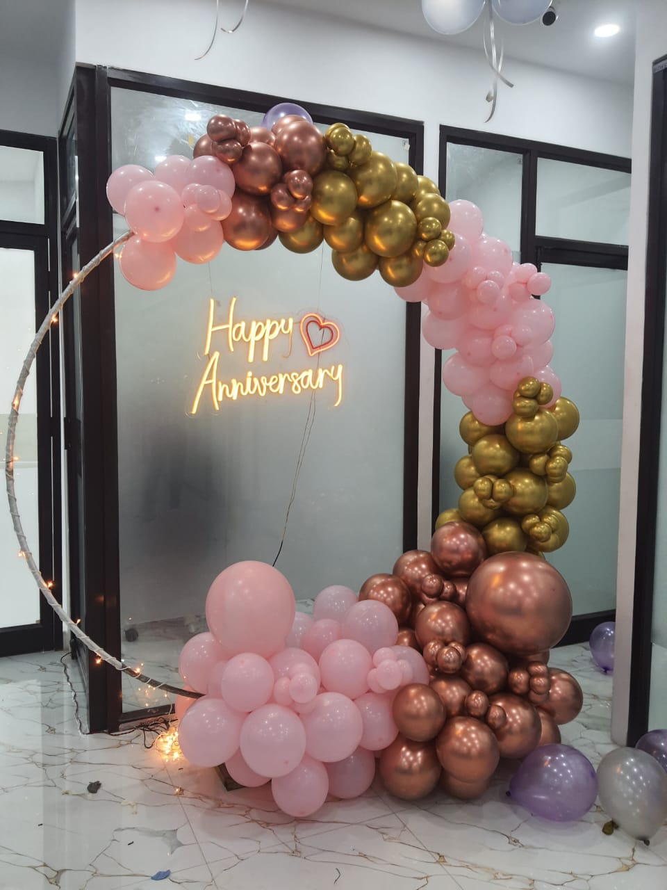 Pink, Rose-Gold & Gold Ring with Neon Sign