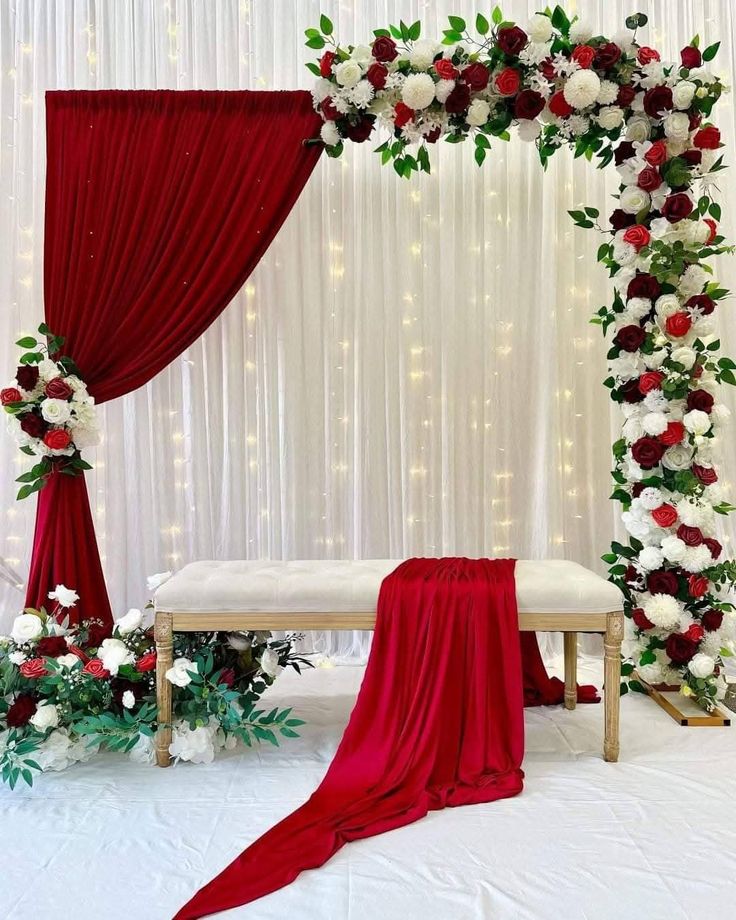 Red & White Rose Square Arch Engagement Setup