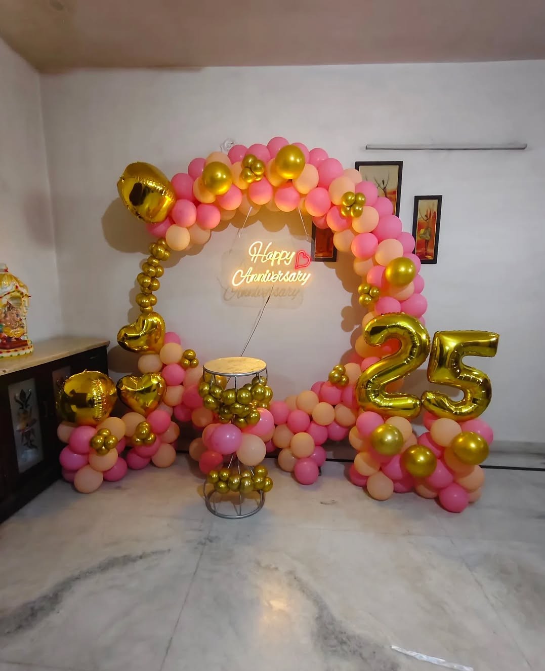 Pink & Gold 25th Ring Anniversary Arch